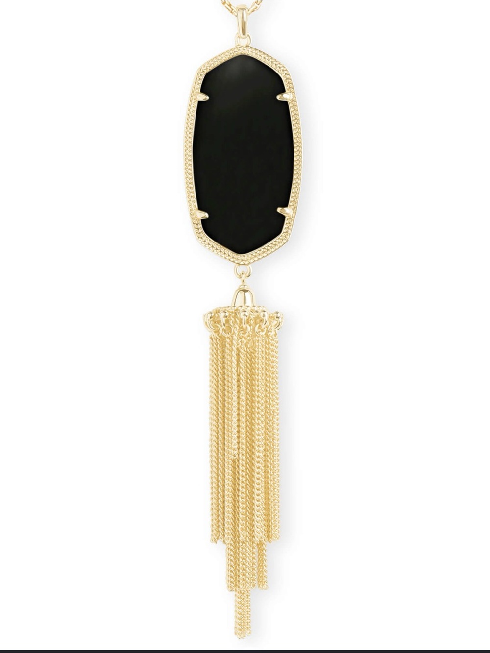 Kendra Scott- Gold Tassel Necklace with Black Stone Pendant